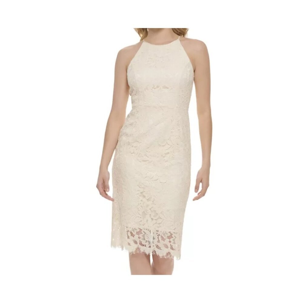 Eliza J Women's Dress Size 4 Ivory Lace Sheath Dress Halter Neckline (63)
